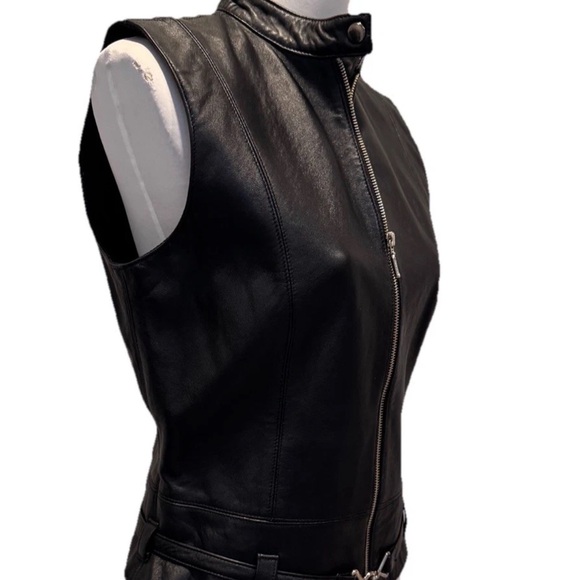CAbi Black Leather Belted Biker Vest Sz Small - Picture 4 of 10